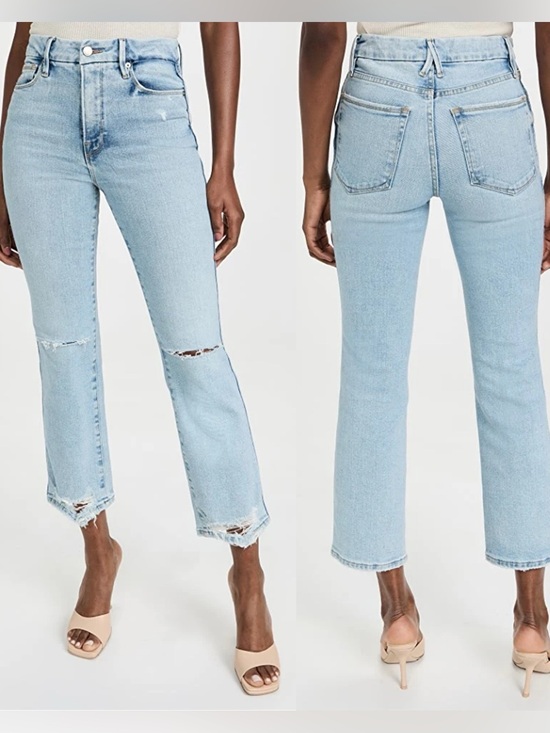 Good American Denim - Good American Good Curve Straight Jeans High Rise Distressed Light Wash 4/27